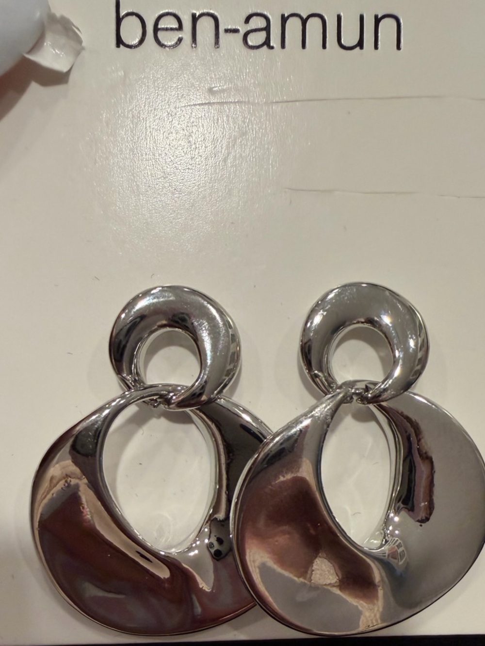 Ben-Amun Polished Silver Sculptural Hoop Drop Earrings - Picture 4 of 5